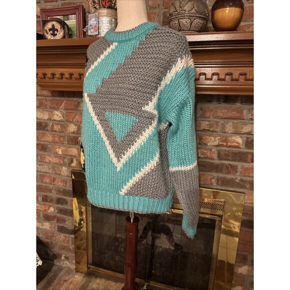 Vintage Forum Blue & Gray Bulky Sweater Size Medium Oversized - Picture 2 of 7